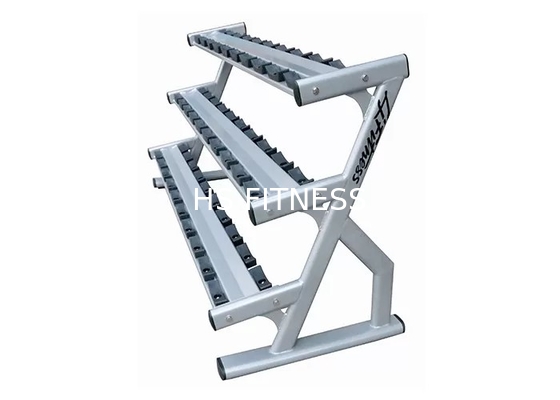 15 pares del Barbell tres de la grada de la pesa de gimnasia del peso del estante del negro de acero de la plata